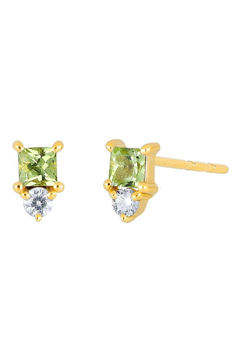 Birthstone Stud Earrings, Main, color, YELLOW GOLD/ PERIDOT
