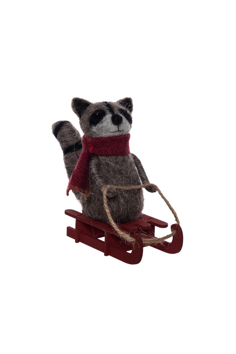 Raccoon On Sleigh Figurine, Main, color, Brown