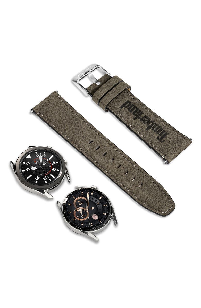 Timberland Barnesbrook Water Repellent Leather 22mm Smartwatch Watchband, Alternate, color, Black