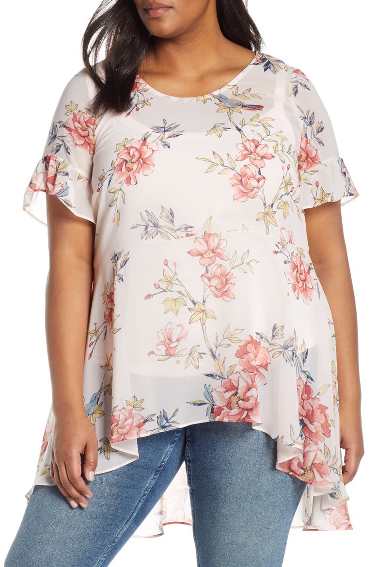 Songbird Floral High/Low Blouse, Main, color, PINK/ PINK