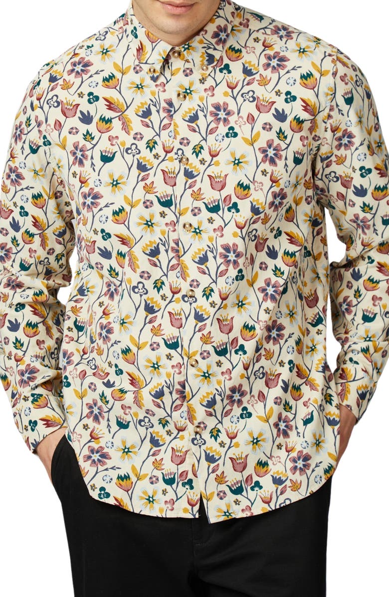 Ben Sherman Classic Fit Floral Corduroy Button-Down Shirt, Main, color, 