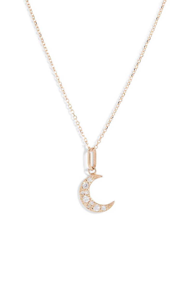 Anzie Luna Diamond Moon Pendant Necklace, Main, color, White Gold