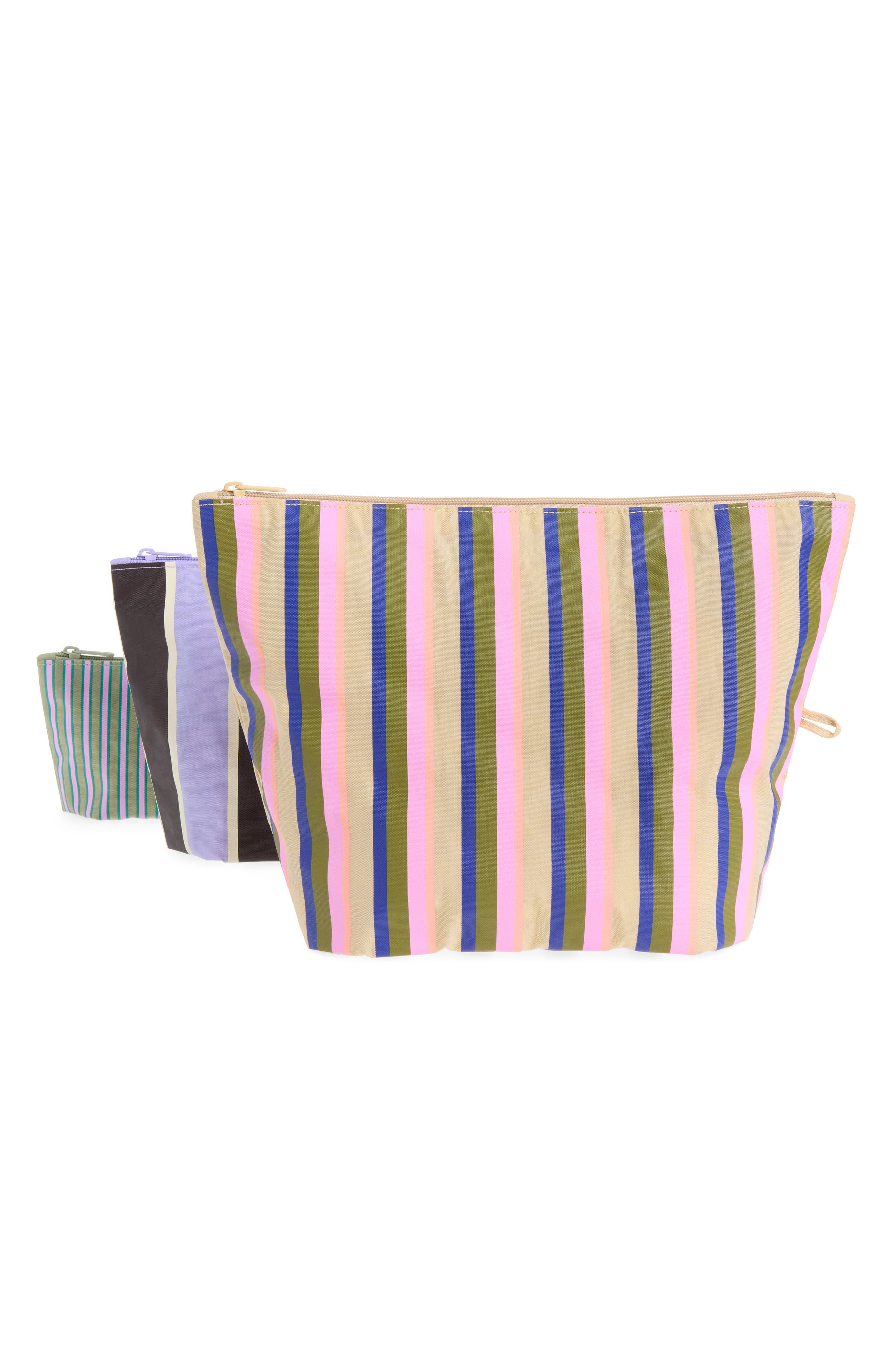 Set of 3 Assorted Packable Go Pouch Bags, Alternate, color, CANDY SHOP STRIPES