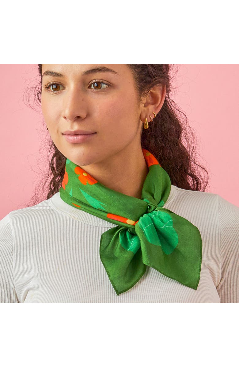 Centinelle Nasturtium Garden Cotton Silk Bandana, Alternate, color, Green