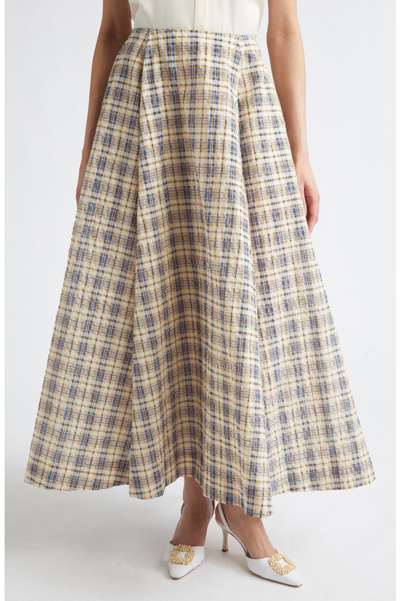 Kennedy Plaid Seersucker Skirt, Main, color, BLUE / BEIGE SEERSUCKER CHECK
