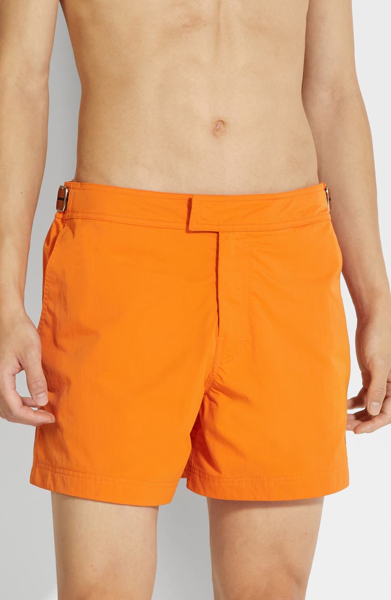 ZEGNA Nylon Swim Trunks, Main, color, Arancio Di Namibia