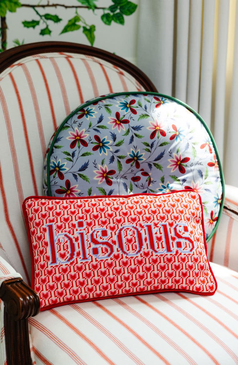Furbish Bisous Needlepoint Pillow, Alternate, color, Bisous