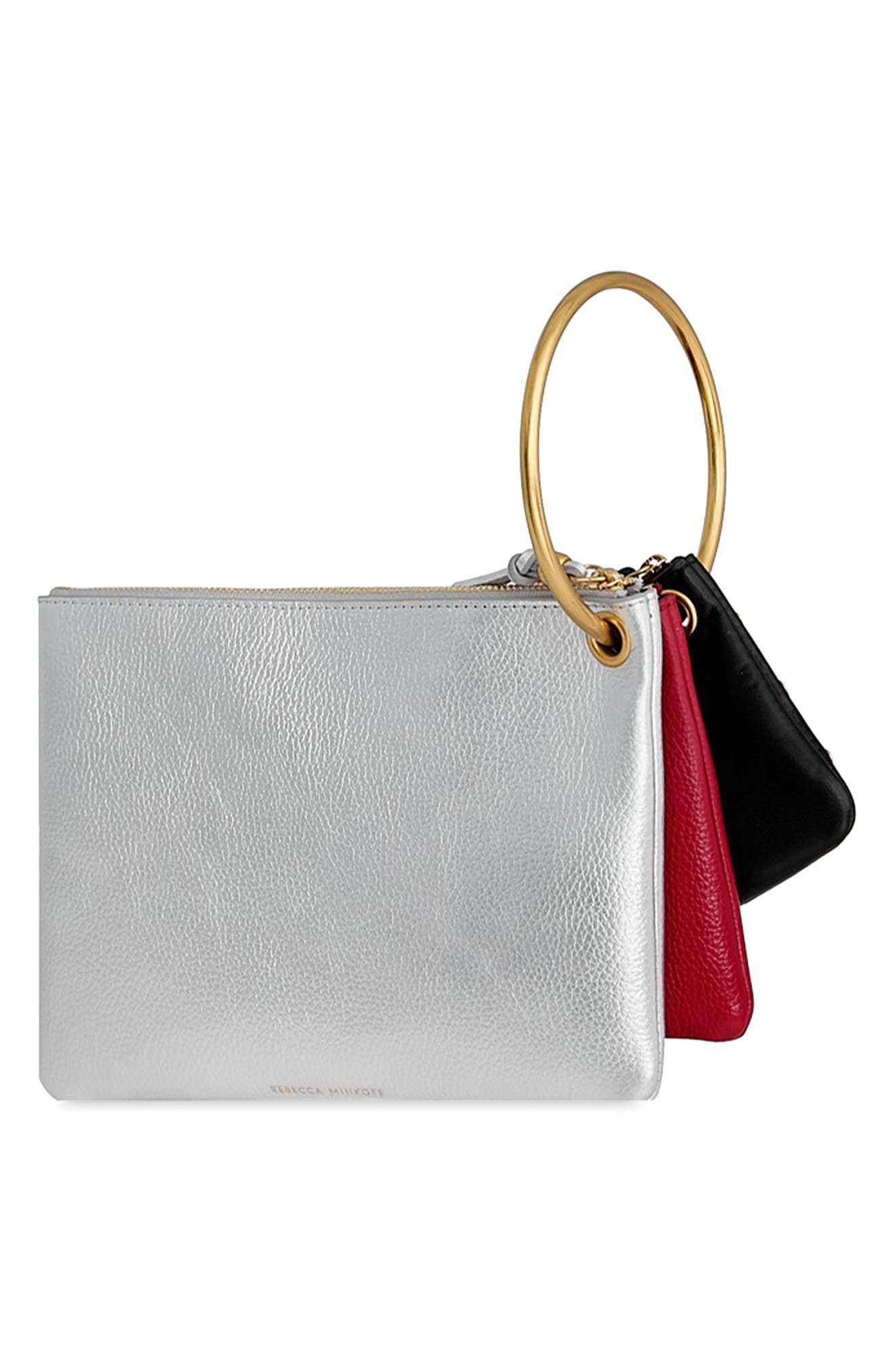 Rebecca Minkoff Triple Pouch Key Ring, Alternate, color, Black/ Siren/ Silver