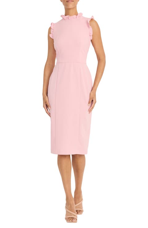Ruffled Sleeveless Midi Sheath Dress