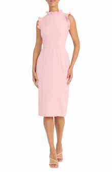 Maggy London Ruffled Sleeveless Midi Sheath Dress