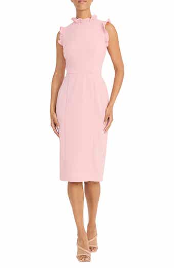 Maggy London Ruffled Sleeveless Midi Sheath Dress
