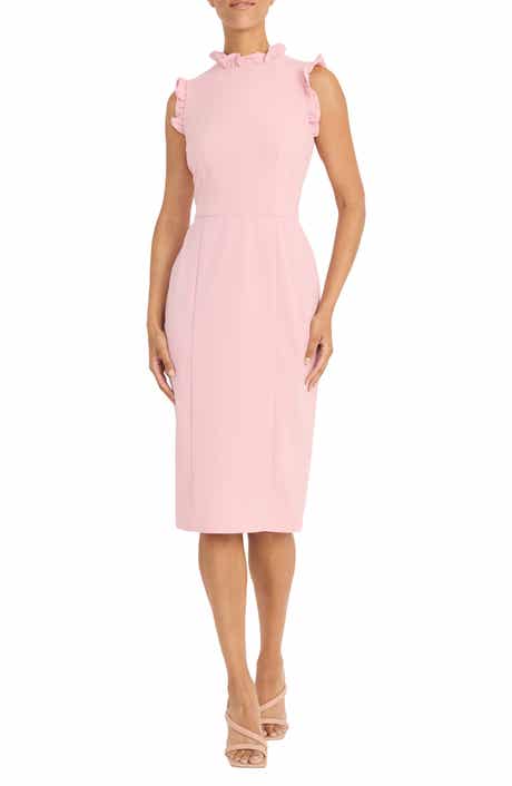 Maggy London Ruffled Sleeveless Midi Sheath Dress