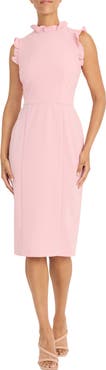 Maggy London Ruffled Sleeveless Midi Sheath Dress