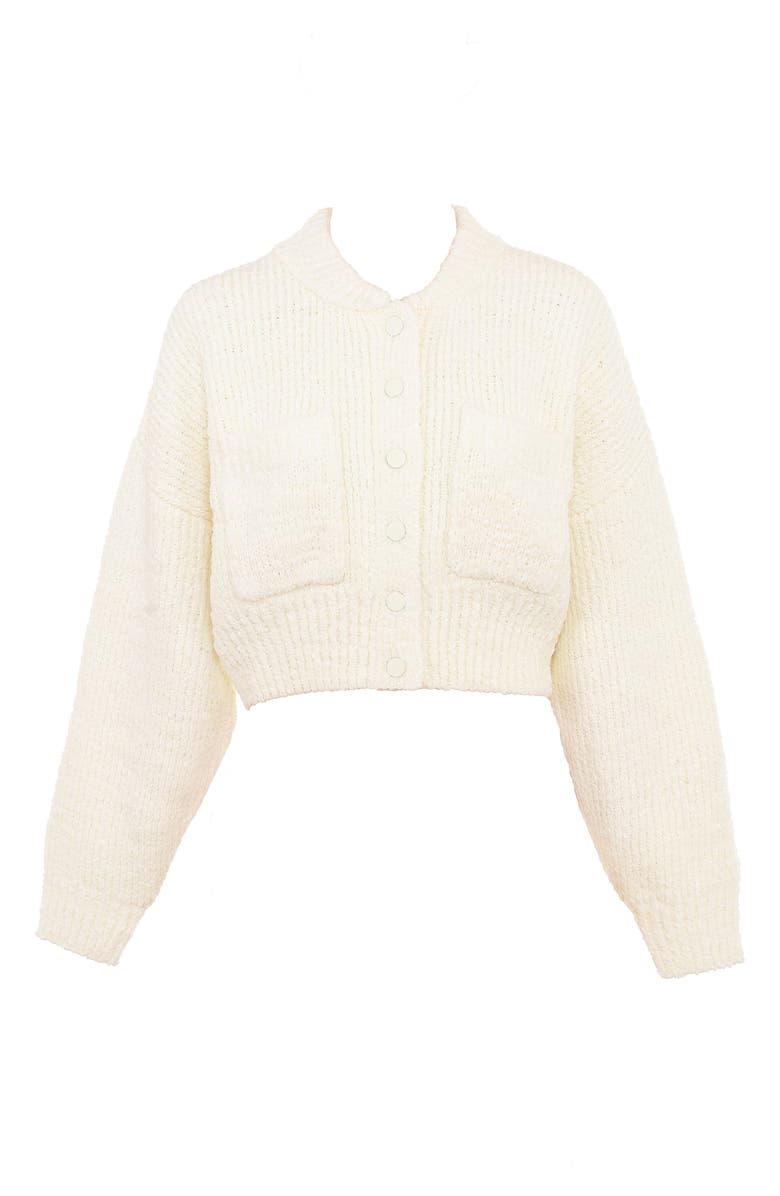 HOUSE OF CB Salilah Chenille Bomber Cardigan, Alternate, color, Cream