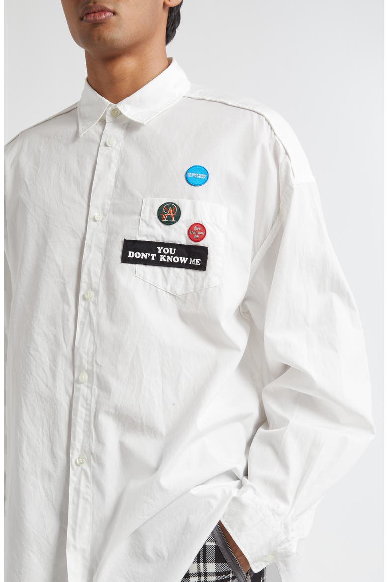 Embroidered Patch Button-Up Shirt, Alternate, color, WHITE