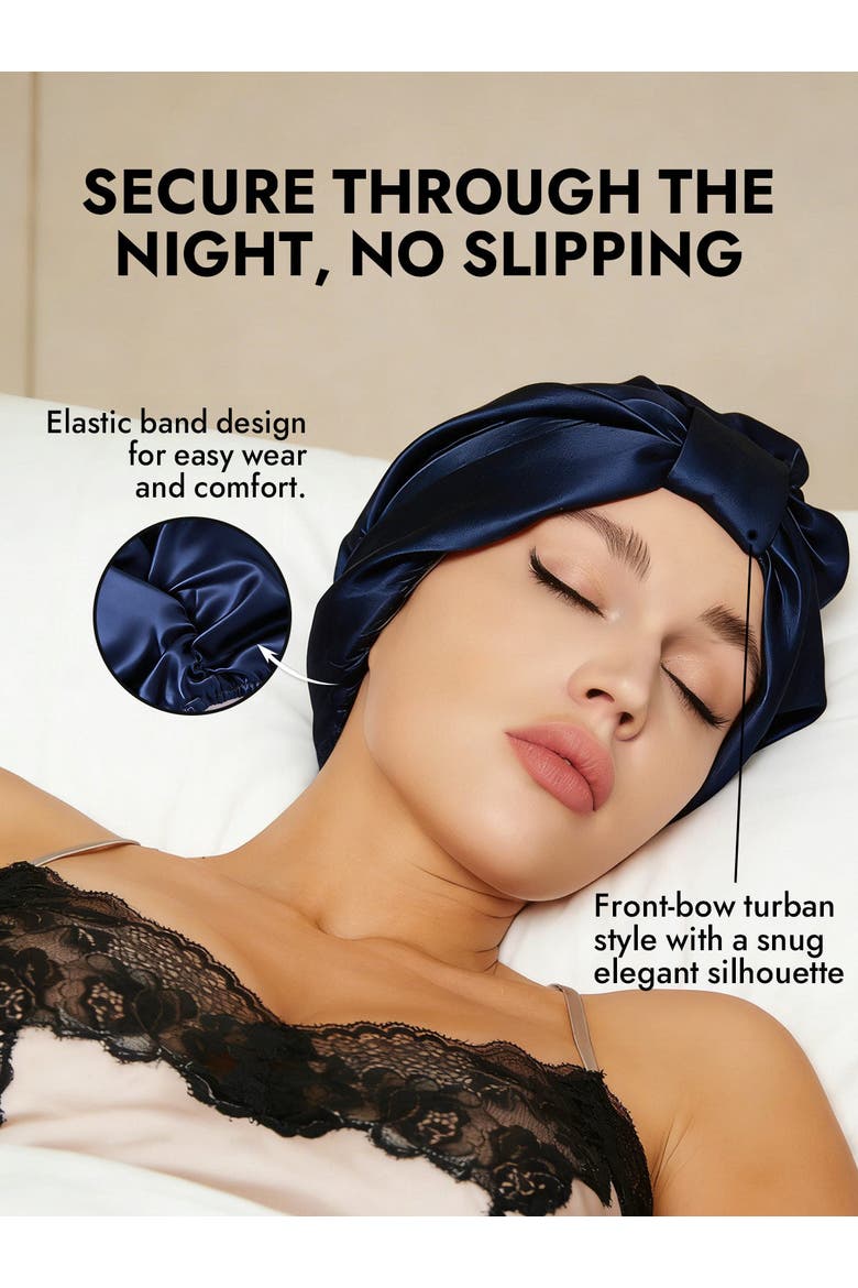 100% Mulberry Silk Sleep Bonnet, Alternate, color, DarkBlue