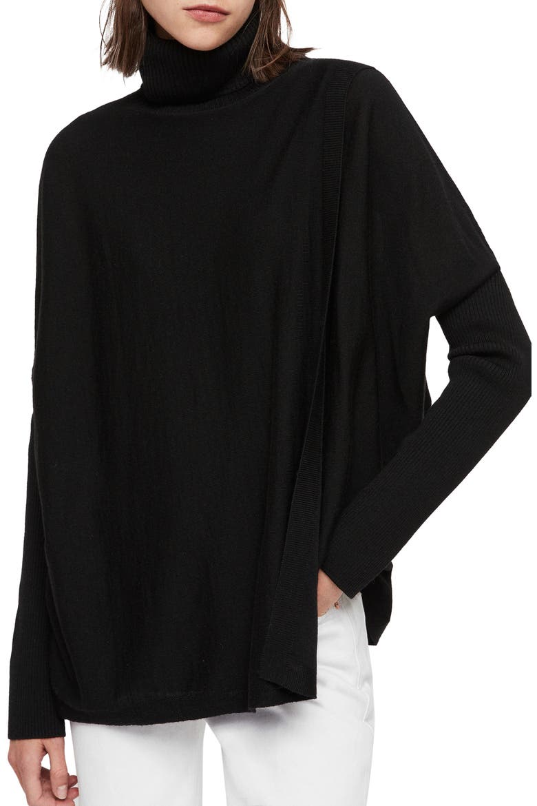 Koko Merino Wool Turtleneck Wrap Sweater, Alternate, color, BLACK/BLACK