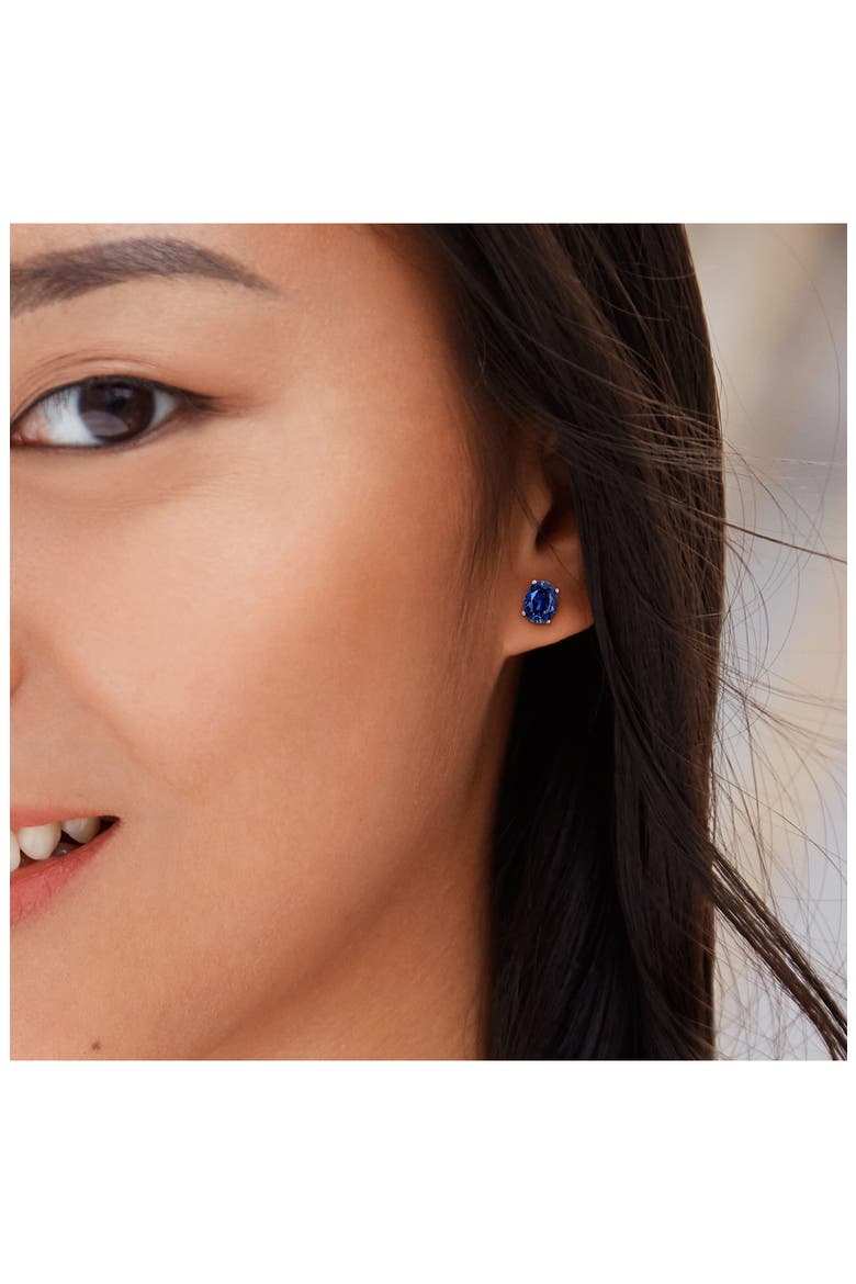 Oval Created Sapphire Stud Earrings & Necklace Set, Alternate, color, BLUE