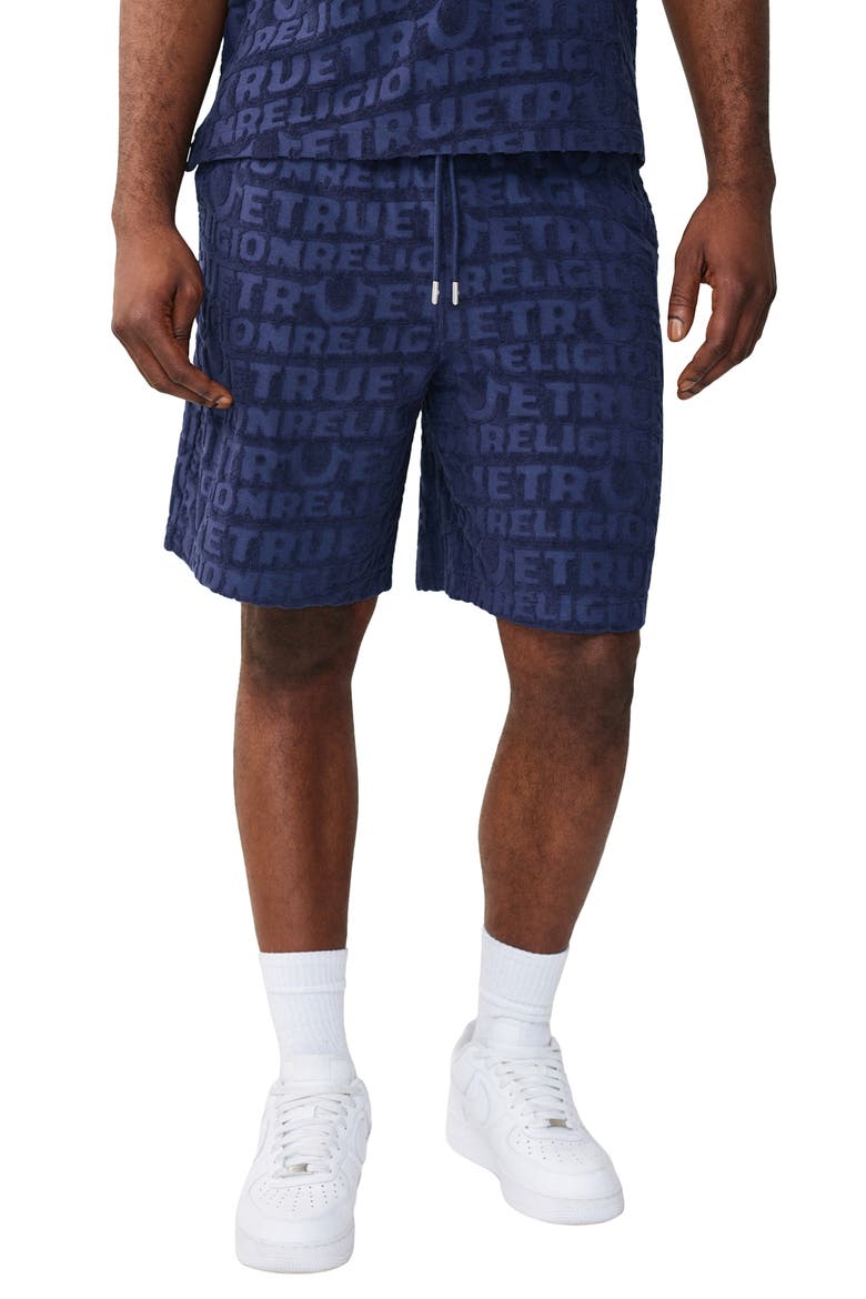 Logo Jacquard Terry Cloth Shorts, Main, color, MIDNIGHT BLUE
