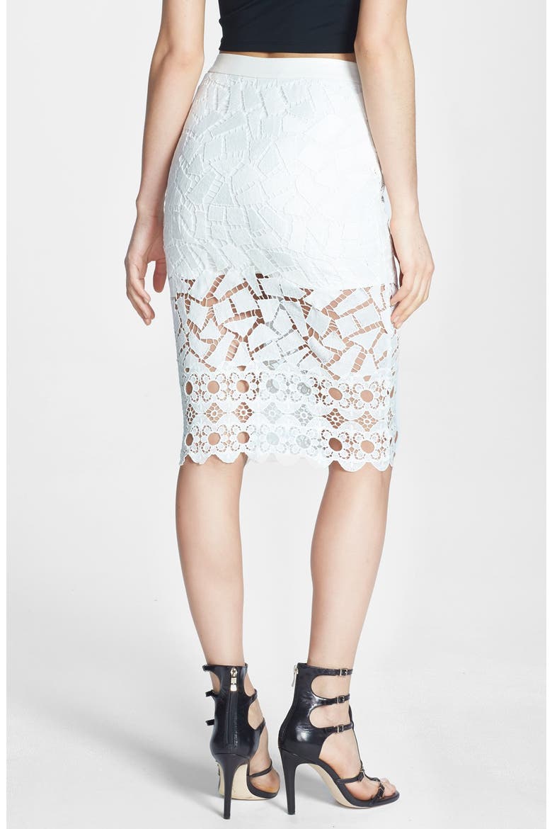 ASTR Illusion Lace Pencil Skirt, Alternate, color, WHITE