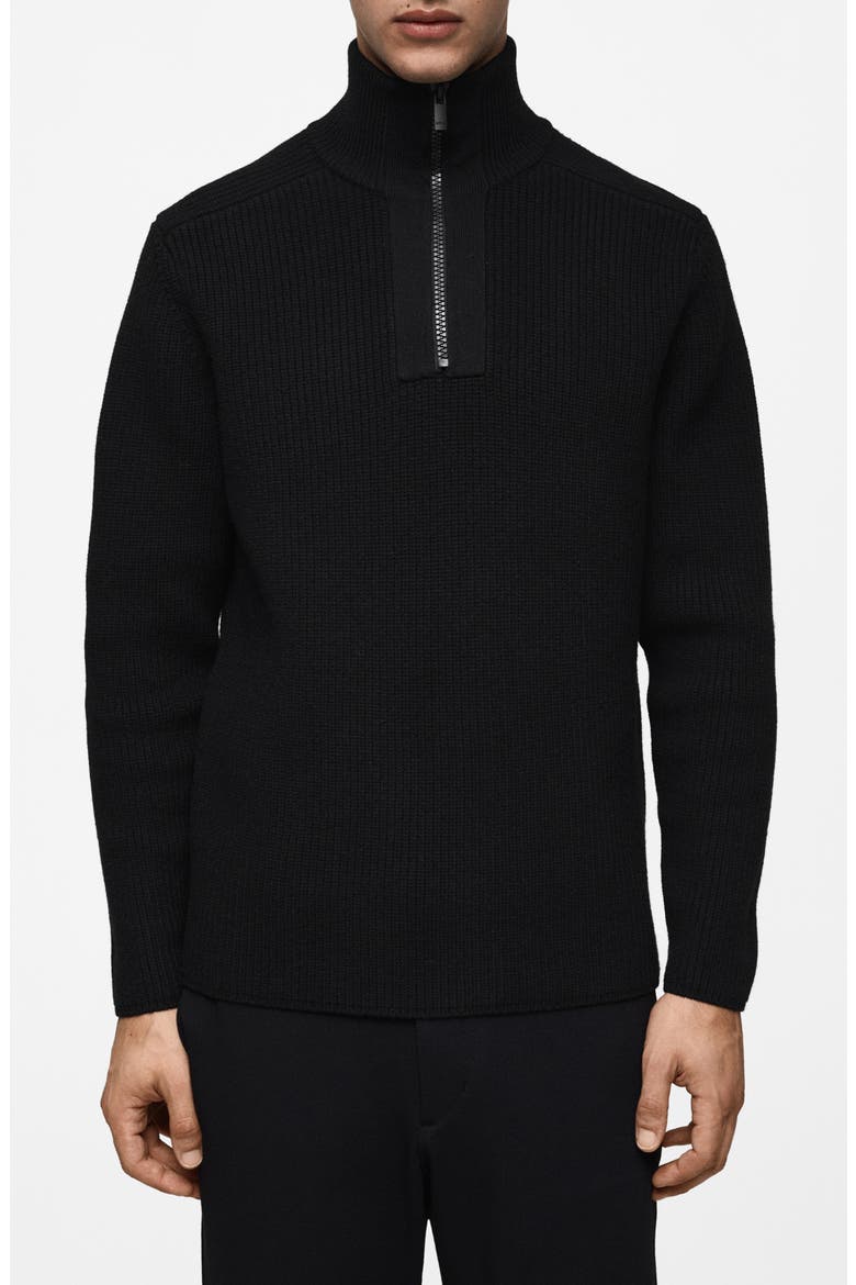 Wool Blend CoolMax Half Zip Pullover, Main, color, BLACK