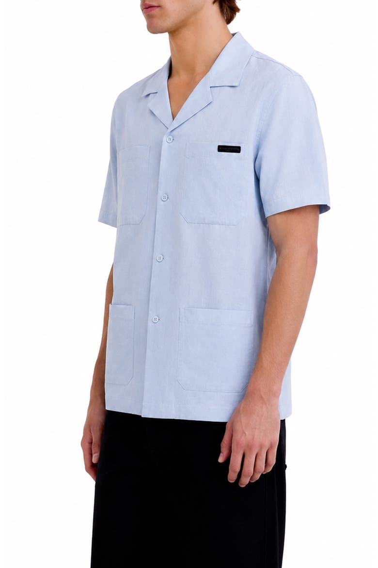 Linen Blend Camp Shirt, Alternate, color, BLUE
