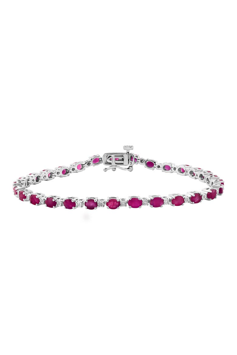 Sterling Silver Ruby Diamond Bracelet - 0.06 ctw., Alternate, color, RED