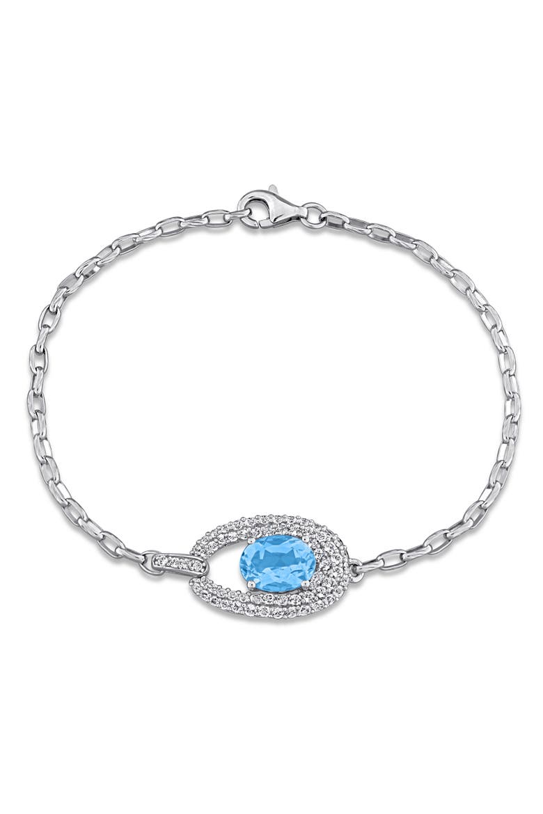 Blue Topaz & White Topaz Link Bracelet in Sterling Silver, Main, color, Blue Topaz