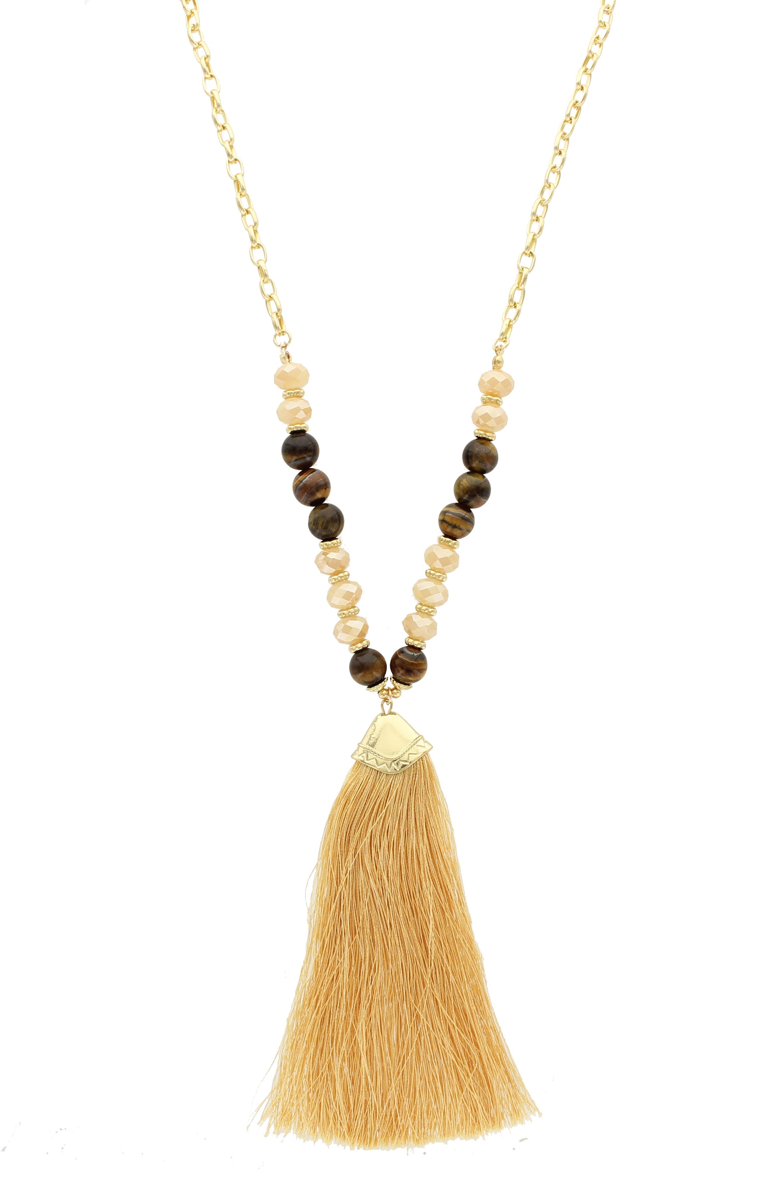 OLIVIA WELLES Latte Tassel Pendant Necklace