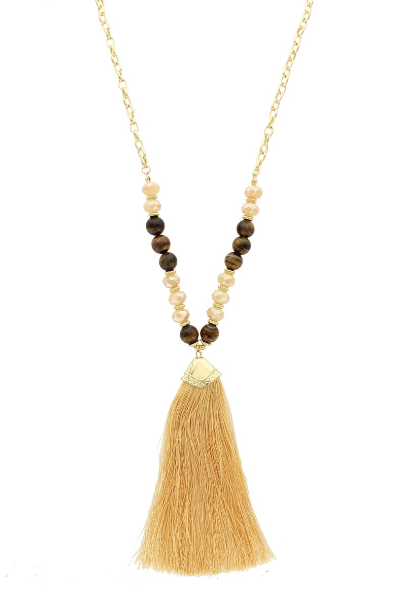 Latte Tassel Pendant Necklace, Main, color, BROWN