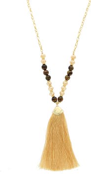 OLIVIA WELLES Latte Tassel Pendant Necklace
