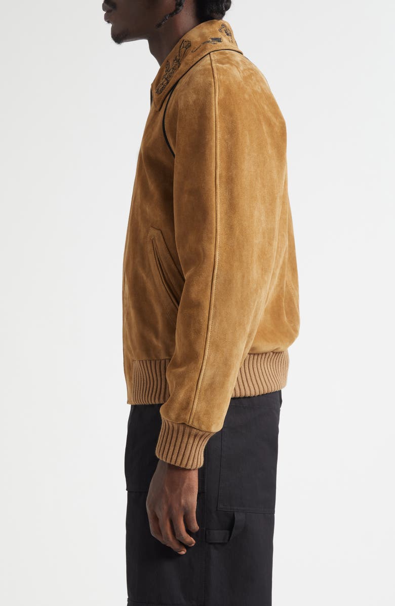 McQueen Crop Suede Bomber Jacket, Alternate, color, Mid Tan/ Black