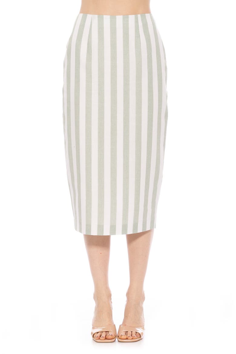 Jacki Stripe Linen Midi Pencil Skirt, Main, color, GREEN STRIPE