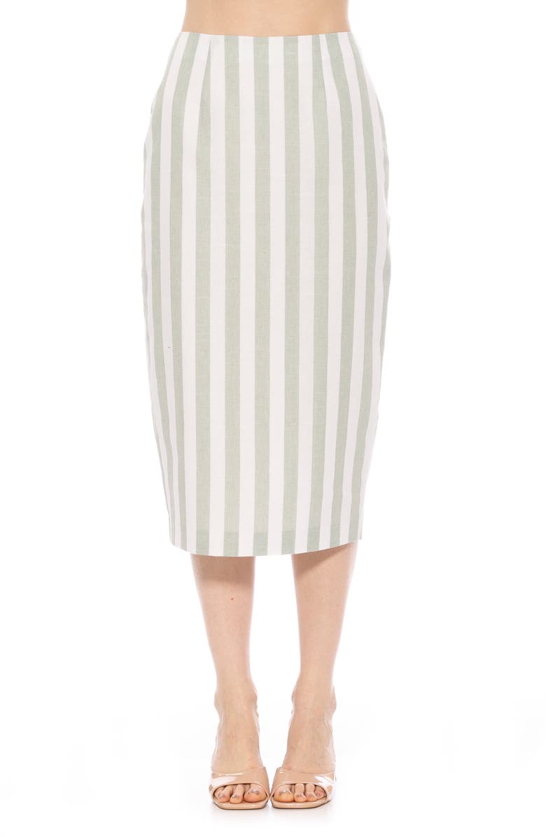 Alexia Admor Jacki Stripe Linen Midi Pencil Skirt, Main, color, Green Stripe