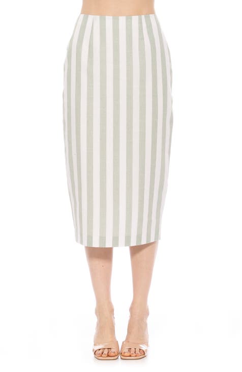 Jacki Stripe Linen Midi Pencil Skirt