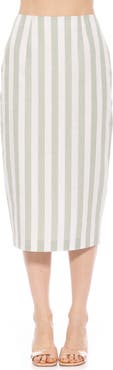 Alexia Admor Jacki Stripe Linen Midi Pencil Skirt