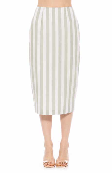 Jacki Stripe Linen Midi Pencil Skirt