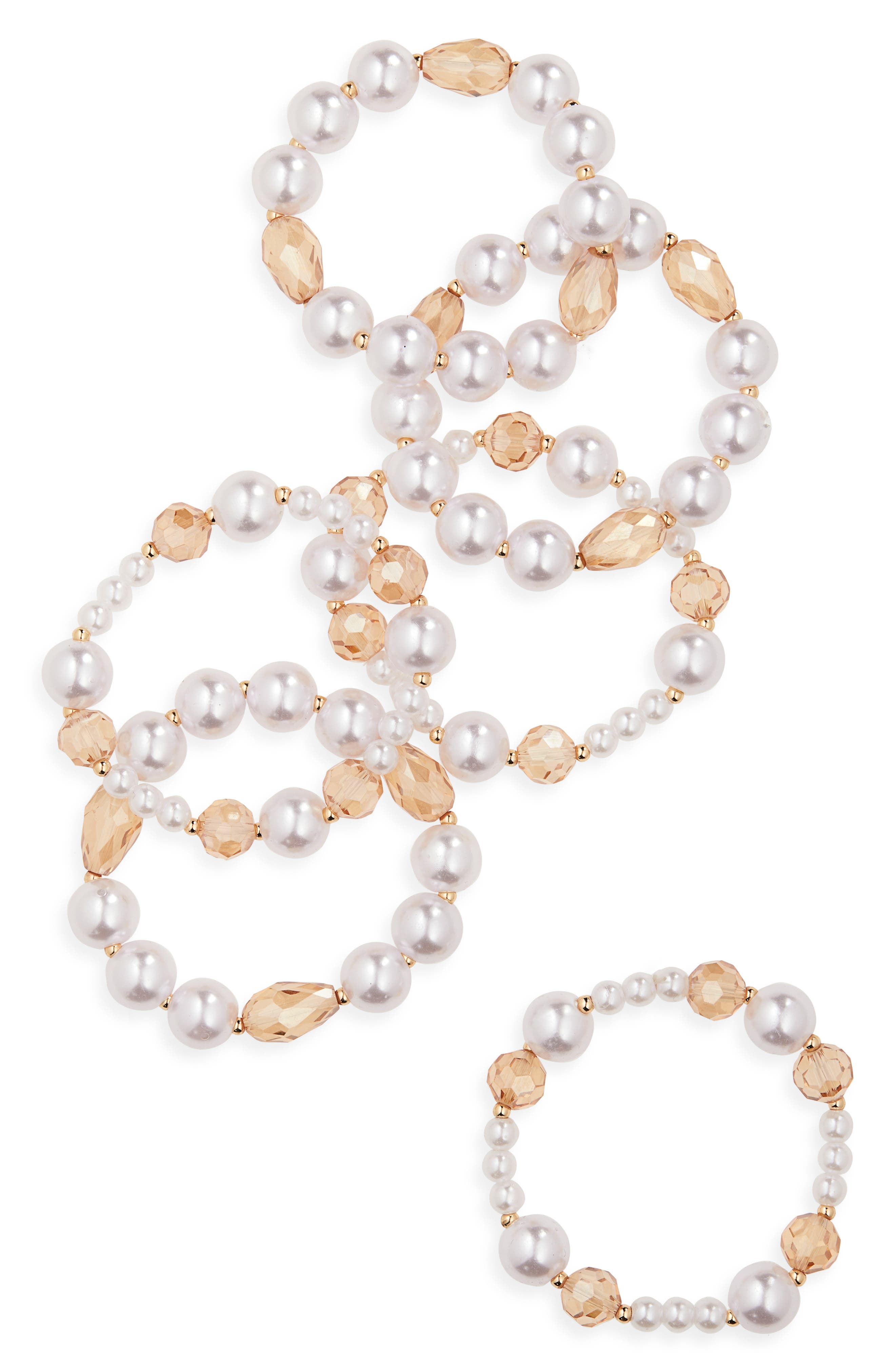 NATASHA Set of 6 Faux Pearl & Crystal Beaded Stretch Bracelets