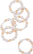 NATASHA Set of 6 Faux Pearl & Crystal Beaded Stretch Bracelets