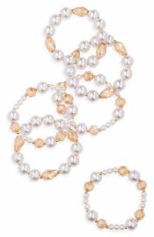 NATASHA Set of 6 Faux Pearl & Crystal Beaded Stretch Bracelets