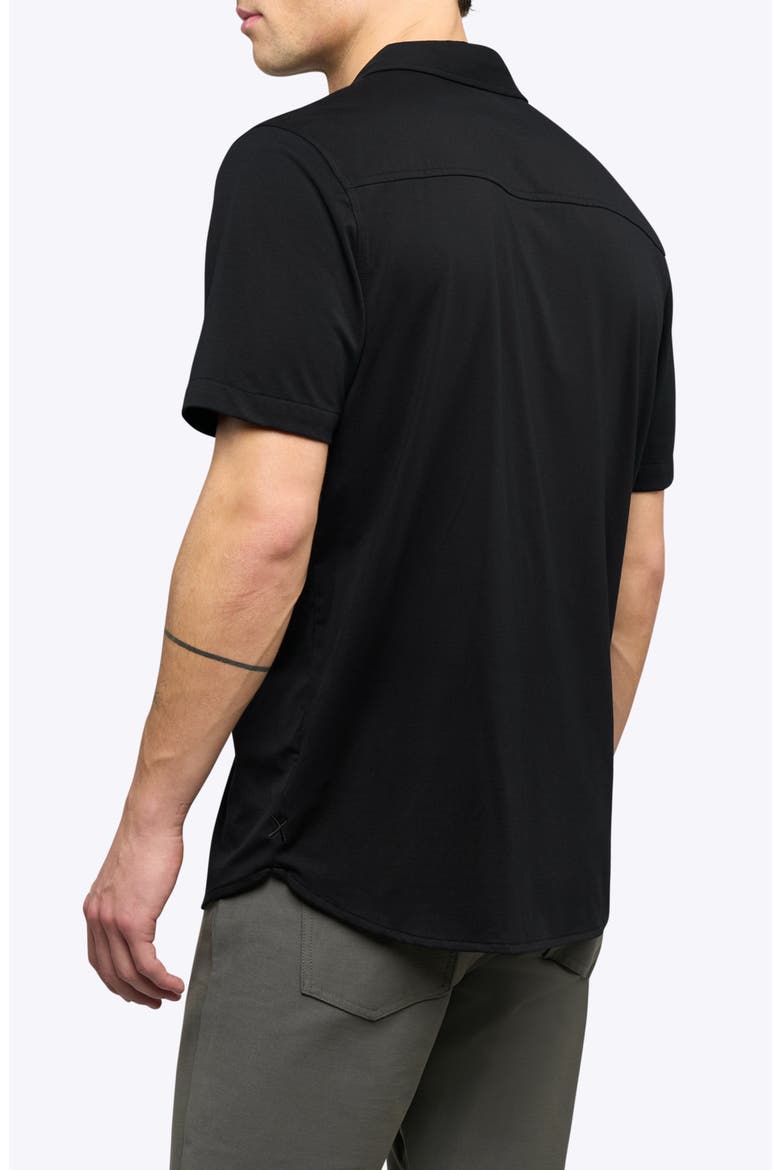 AO Curved Hem Short Sleeve Button-Up Shirt, Alternate, color, BLACK