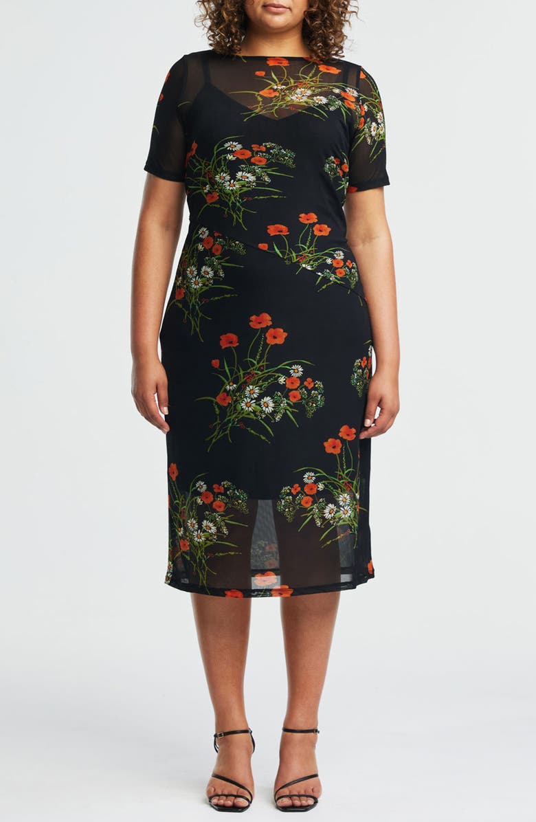Estelle Bouquet Floral Mesh Overlay Dress, Main, color, 