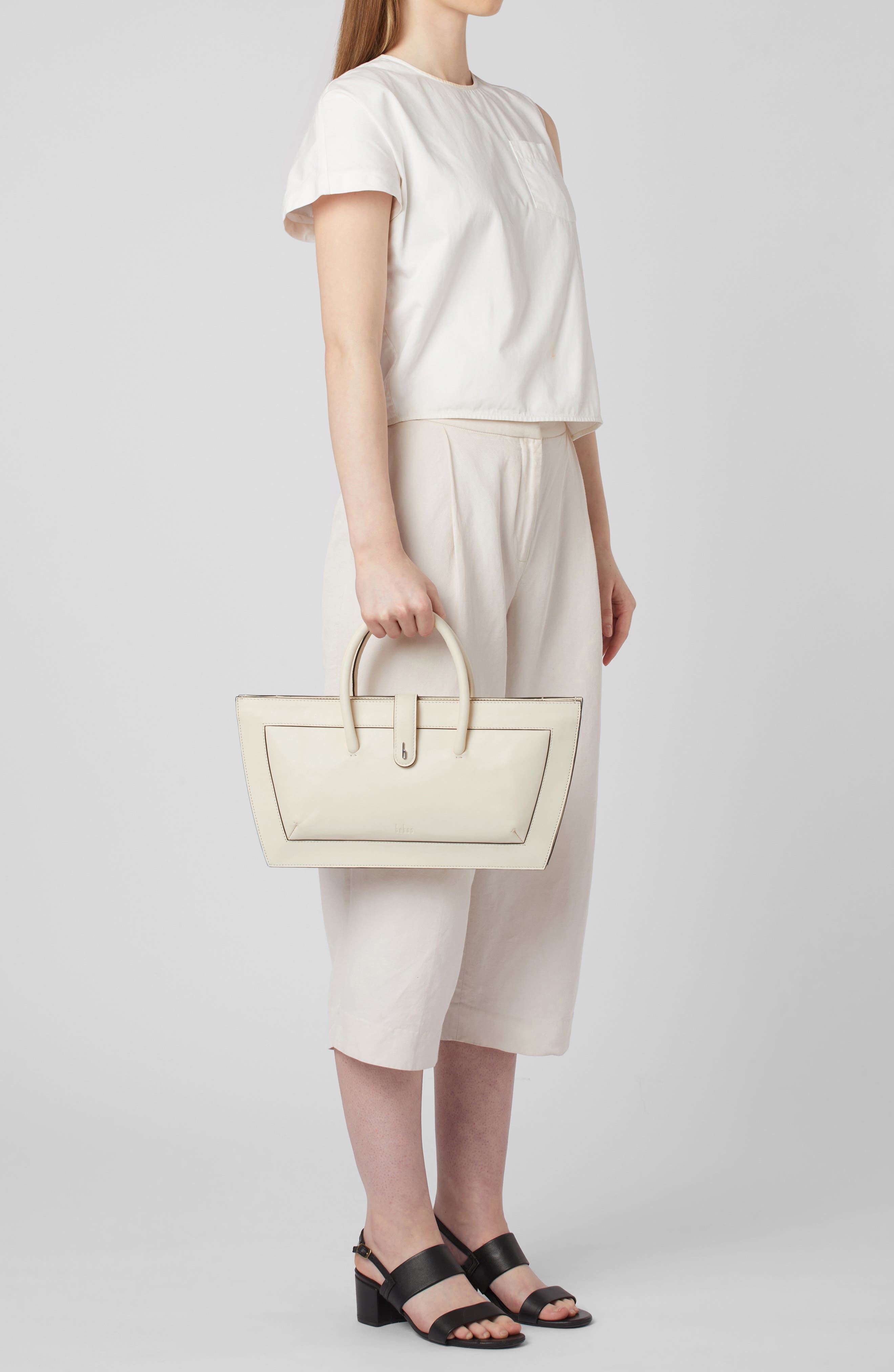 Frida Leather Baguette Top Handle Bag, Alternate, color, ECRU