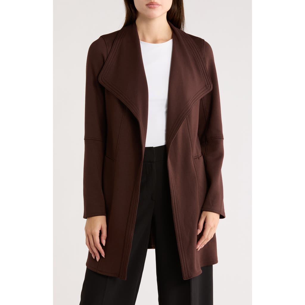 T Tahari Drape Front Scuba Knit Jacket In Brown