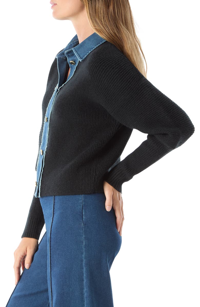 DO by Dee Ocleppo Michaela Denim Detail Cotton Blend Sweater, Alternate, color, Black