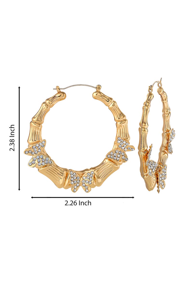Butterfly on Hoops Earrings, Alternate, color, Gold