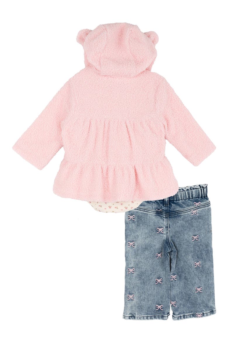 Fuzzy Jacket, Bodysuit & Jeans Set, Alternate, color, PINK