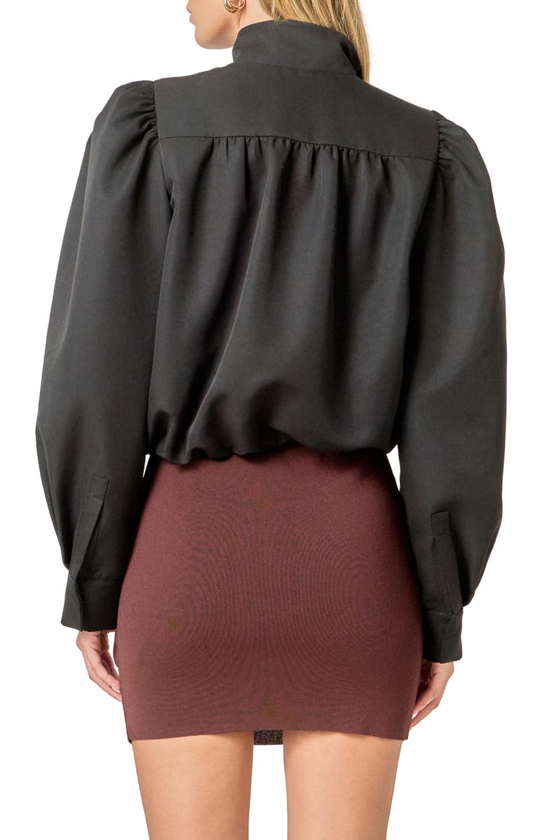 English Factory Drawstring Crop Bomber Jacket, Alternate, color, Black