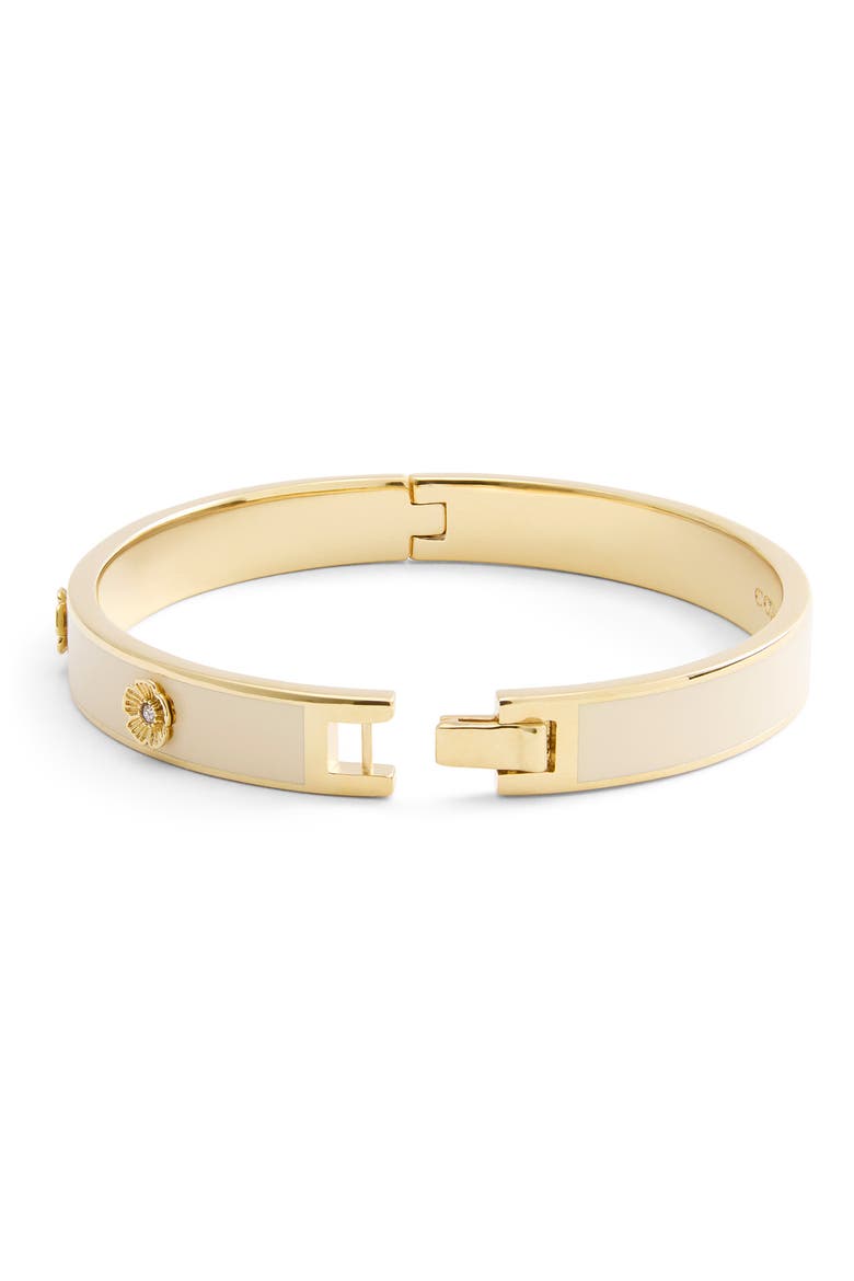 Tea Rose Enamel Hinged Bangle Bracelet, Alternate, color, WHITE/ GOLD
