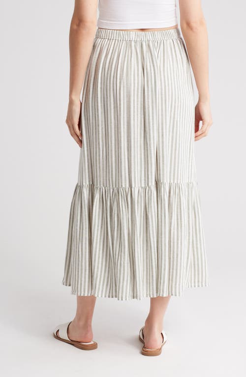 Caslon Stripe Tiered Linen Blend Midi Skirt In Gray